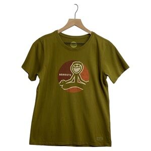 Life Is Good Namaste Graphic Classic Tee Size M Olive Green Hippie Positive Vibe